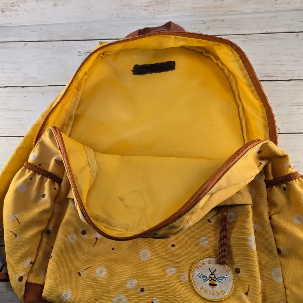 Yellow Daisy Floral Bee A Good Friend Canvas Backpack School Travel Bag